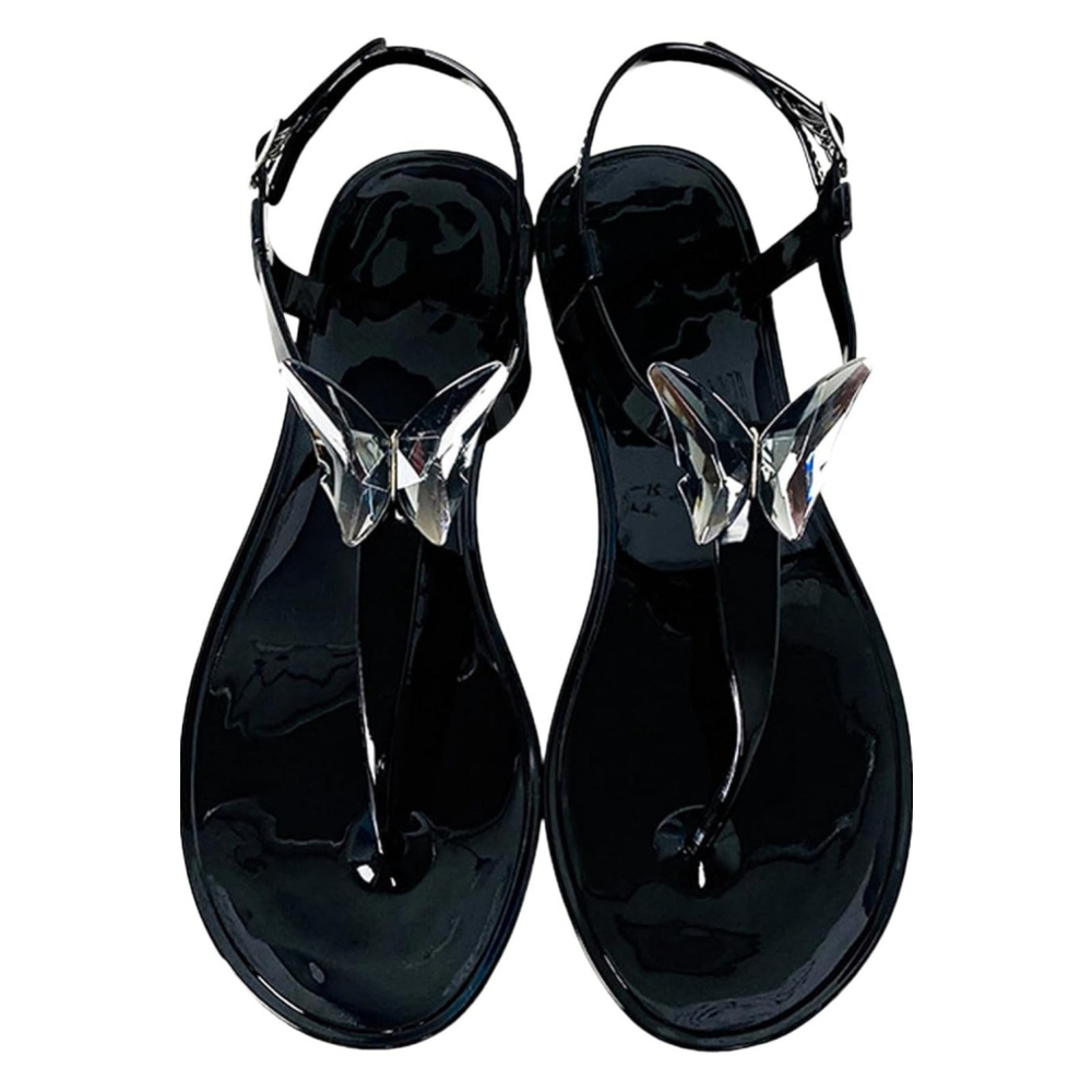 Olivia Miller Crystal Black Butterfly Jelly Thong Flip Flop Sandal 10 M - Picture 2 of 8